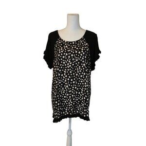 Umgee Linen Blend Top Women Size 1XL Black Raw Hem Bohemian Casual